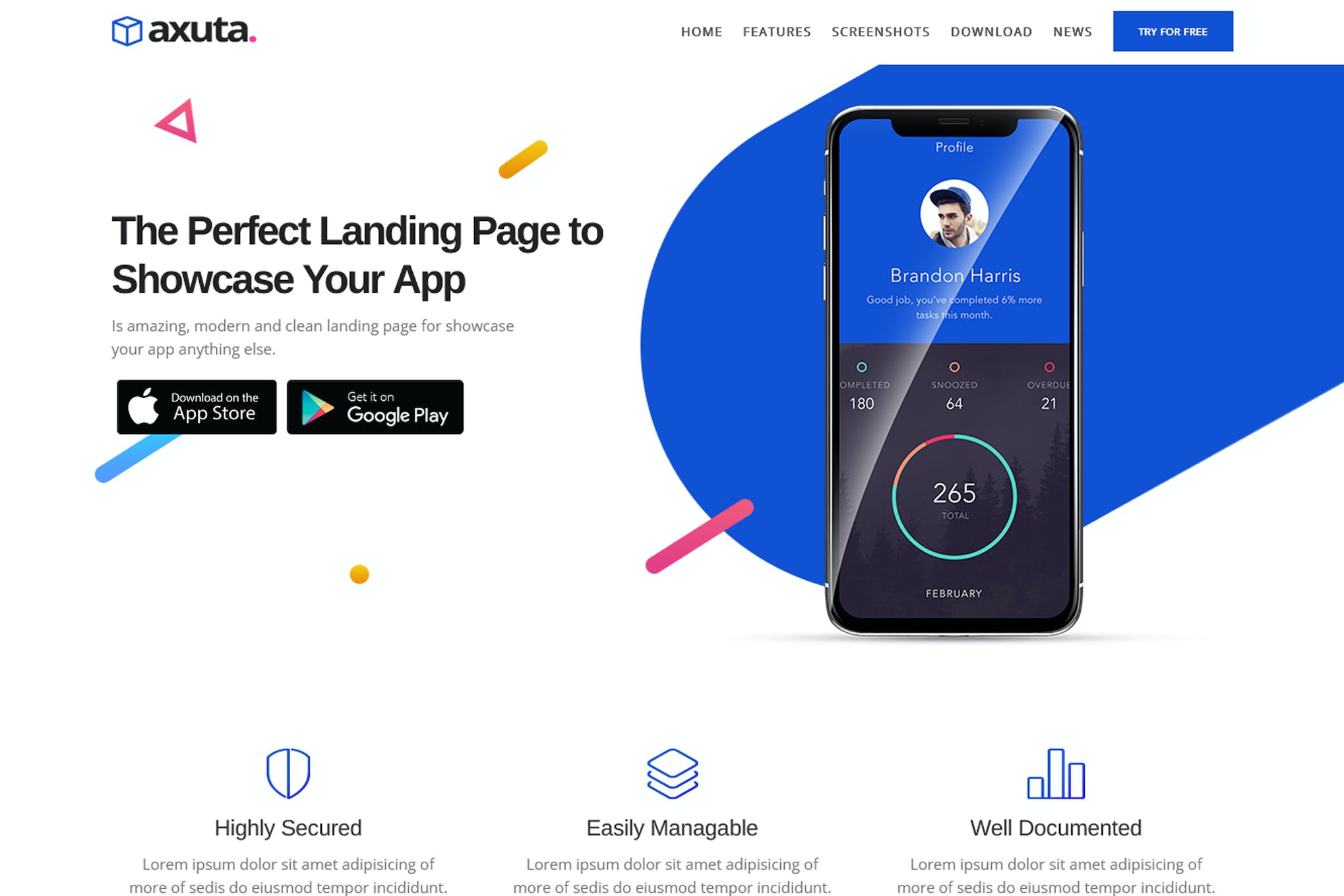 Axuta - App Landing Page Template