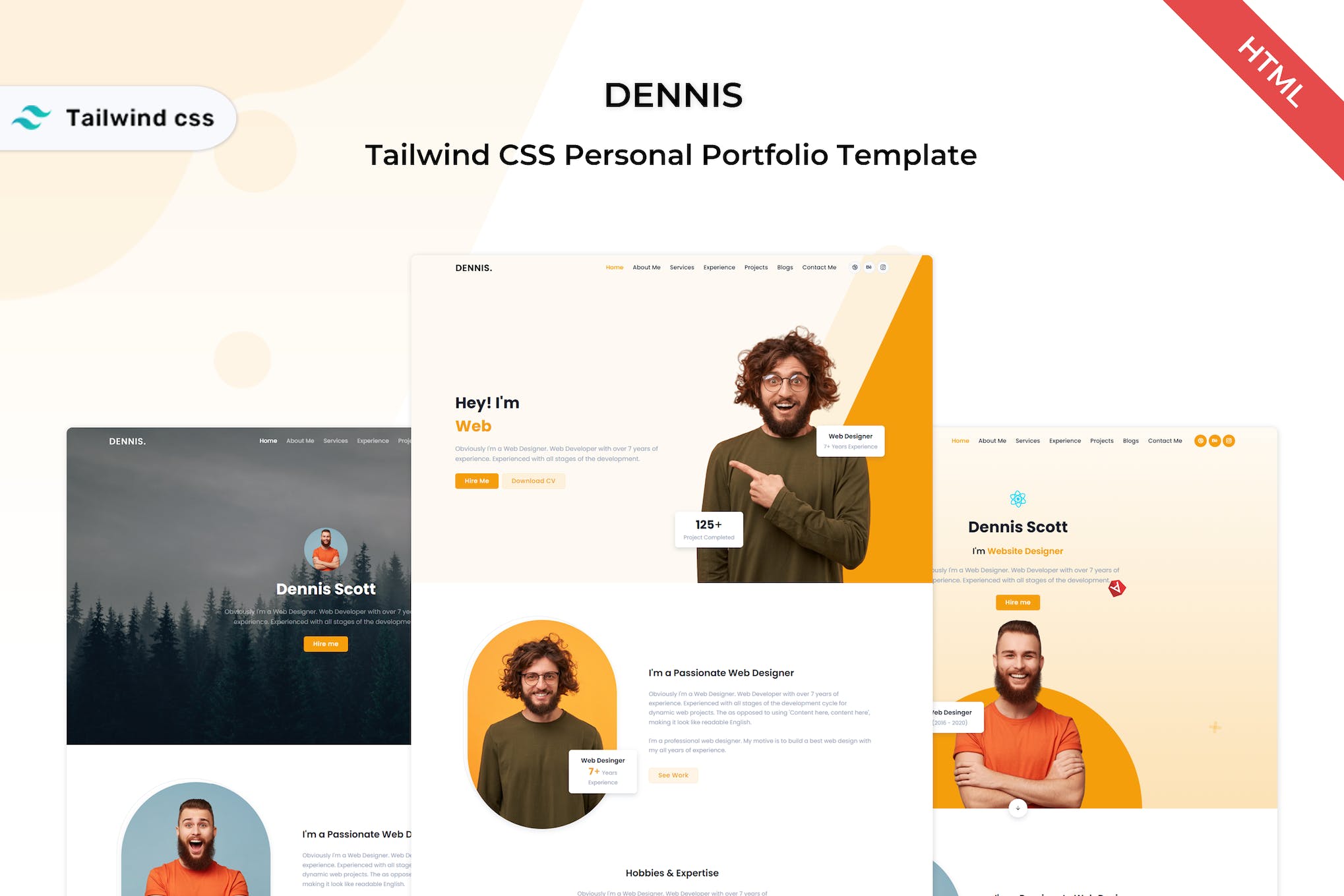 Dennis - Tailwind CSS Personal Portfolio Template- Download for Wordpress