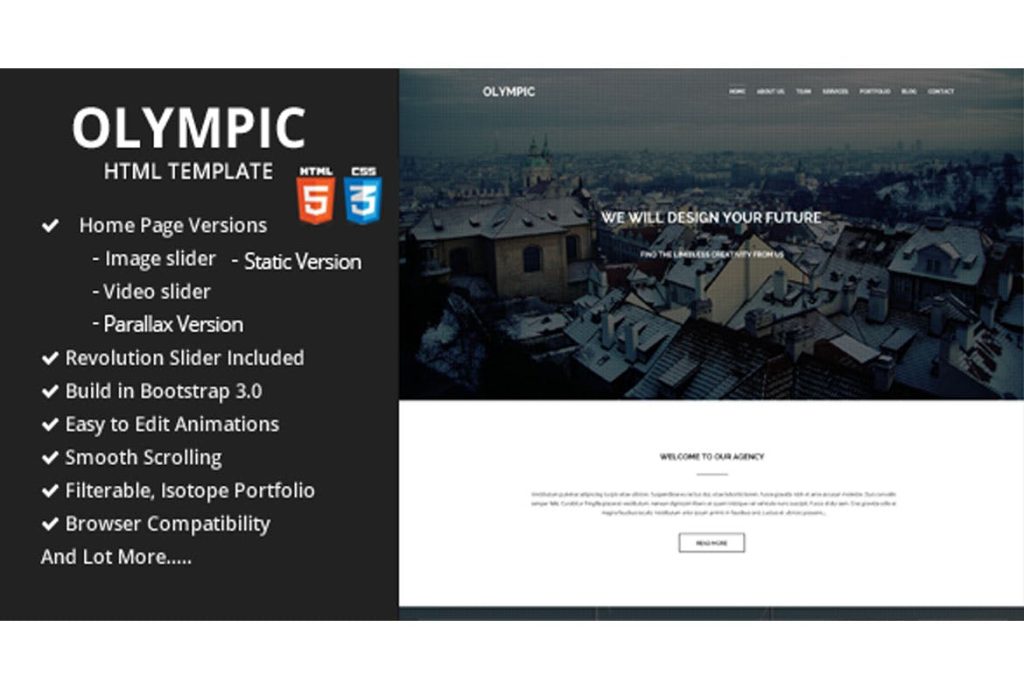 Olympic One Page Parallax Template Download for Wordpress