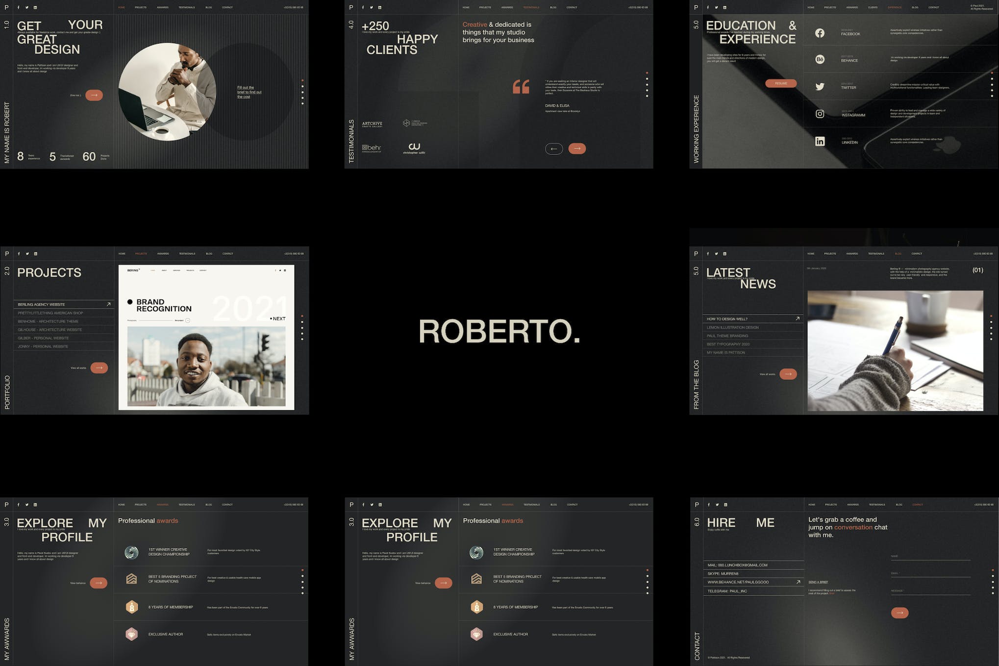Roberto - Onepage Horizontal Personal CV/Resume H