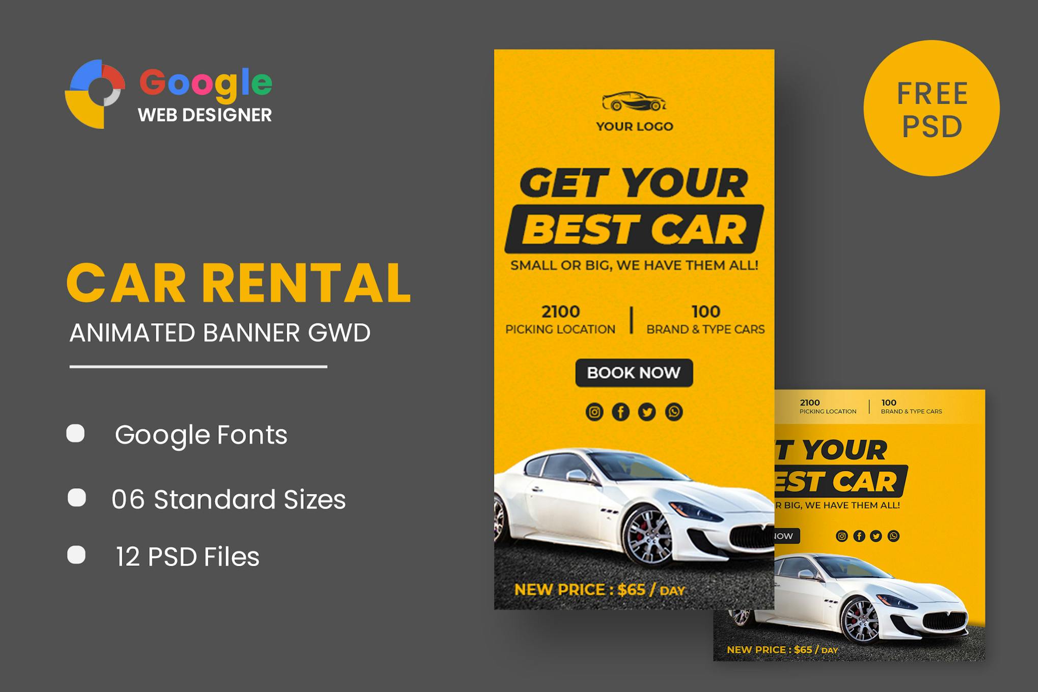 Best Rent Car HTML Banner Ads GWD