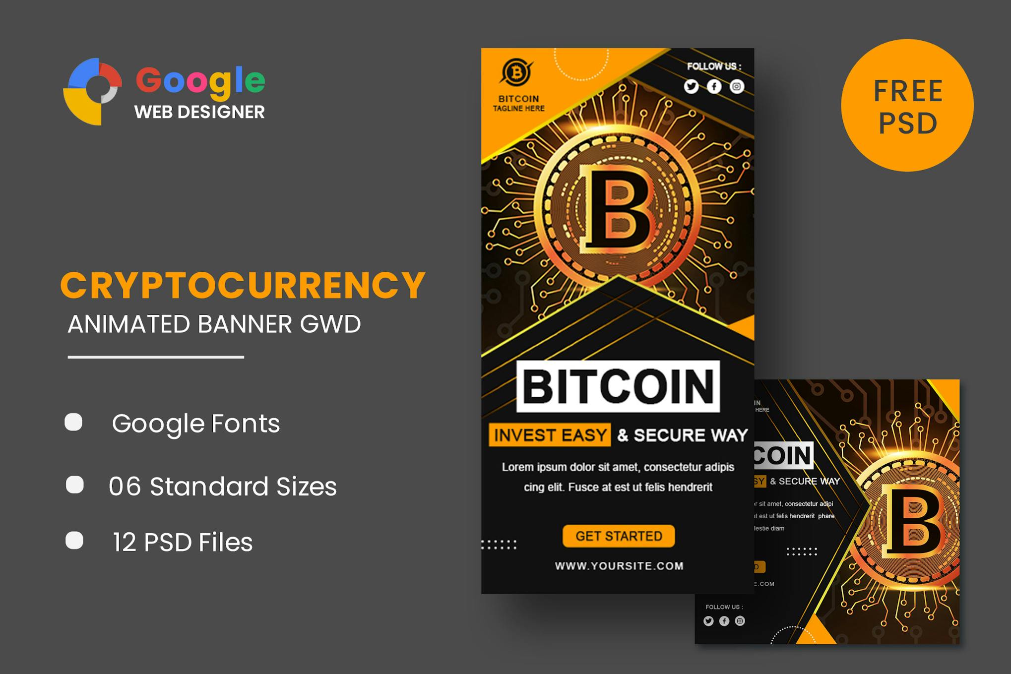 Bitcoin Set Animated Banner Google Web Designer