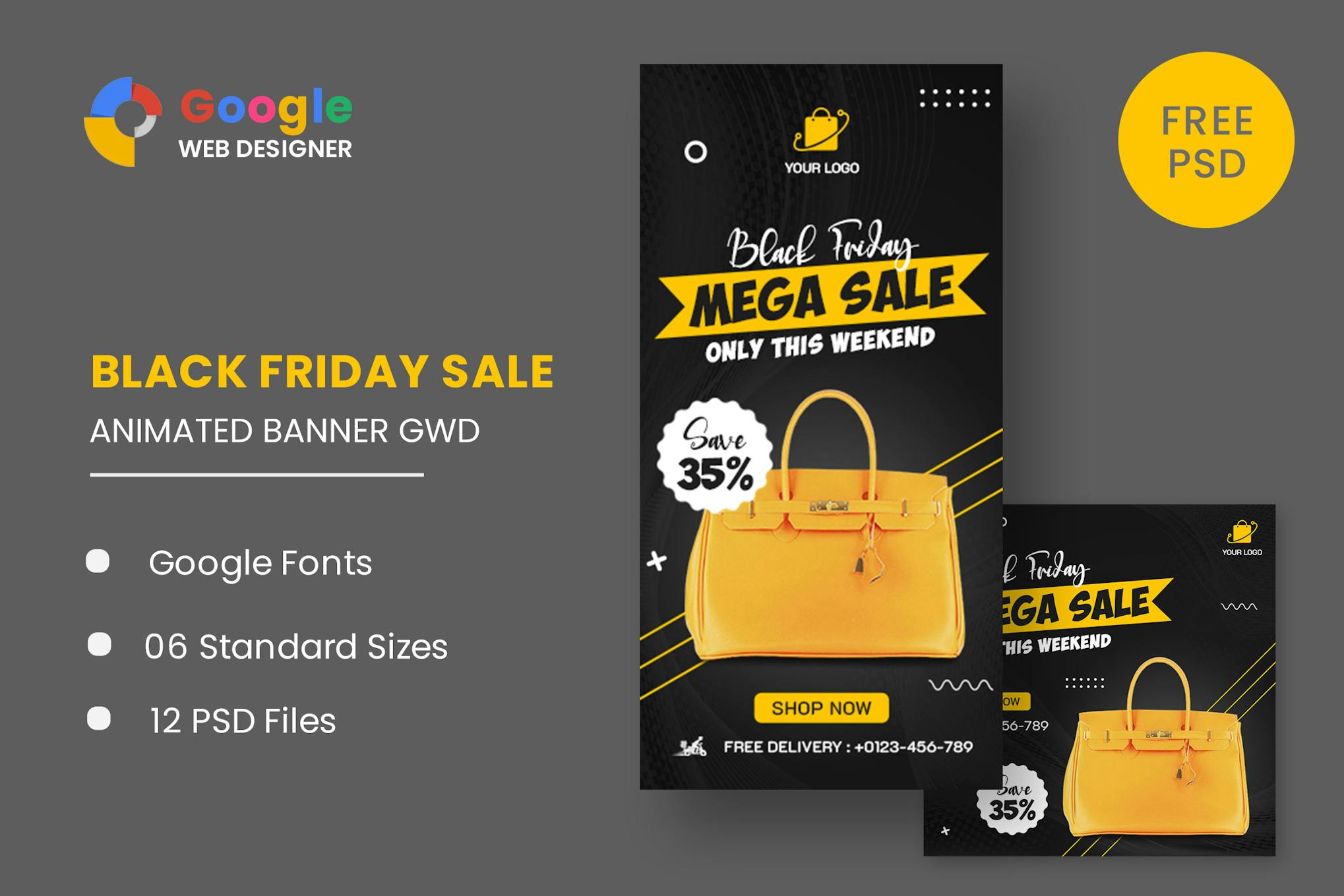Black Friday Mega Sale HTML Banner Ads GWD