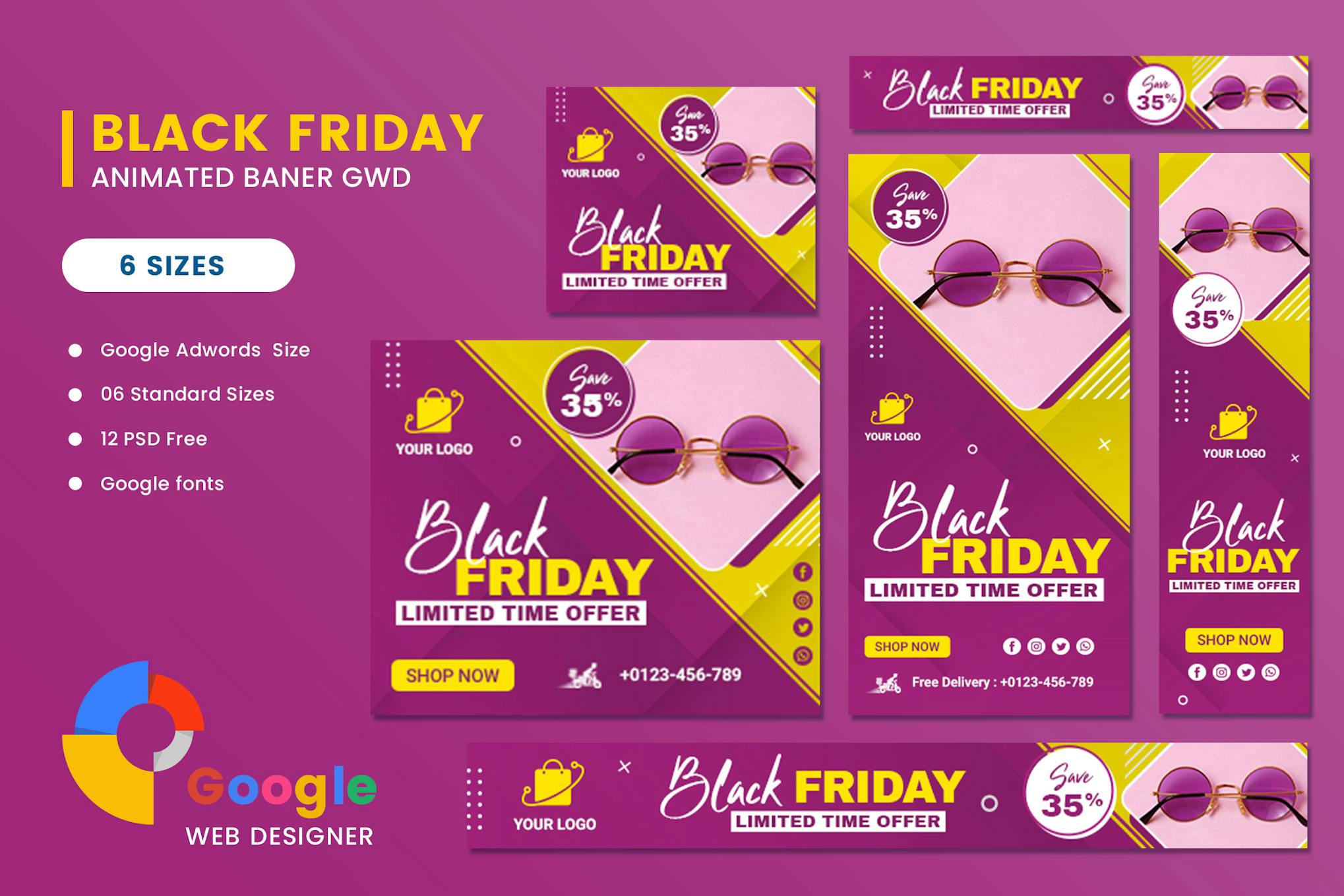 Black Friday Sale Fashion Eyewear HTML Banner Ads