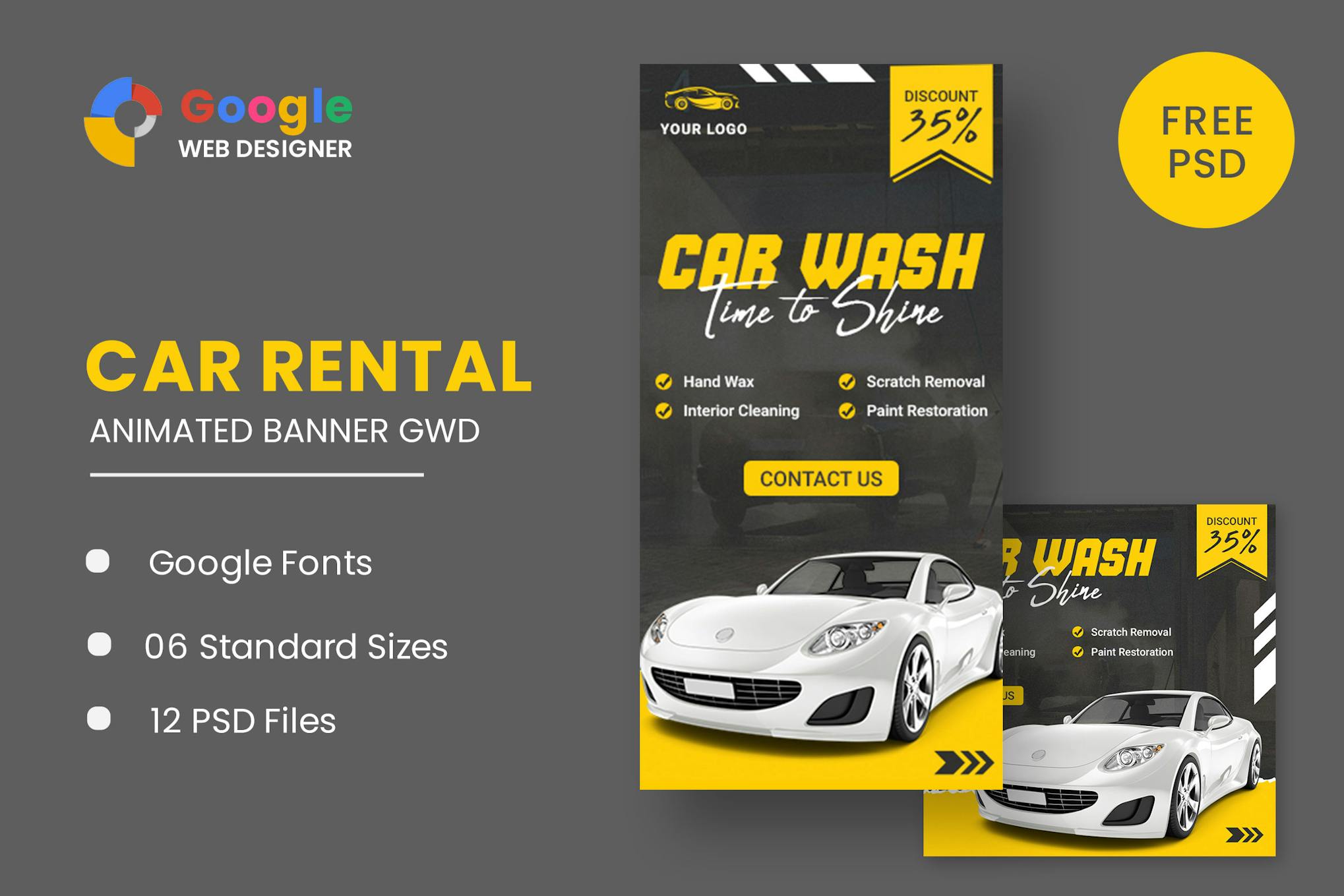 Car Wash HTML Banner Ads GWD