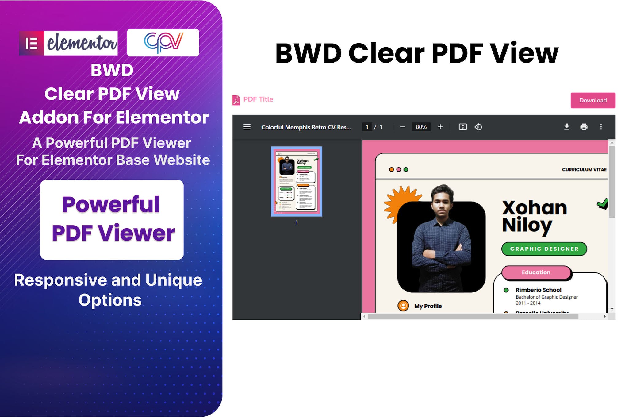 Clear PDF View Addon For Elementor 1.0