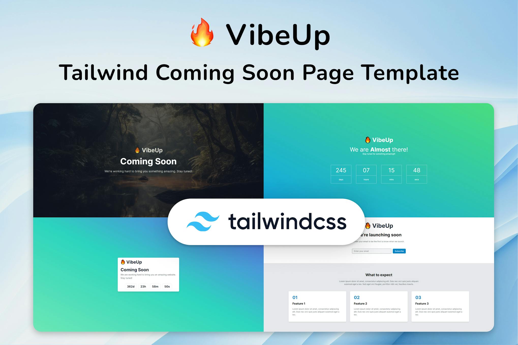 Coming Soon HTML Tailwind Template - VibeUp