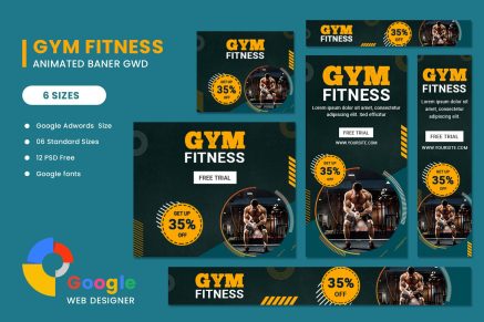 Gym Fitness Google Adwords HTML Banner Ads GWD