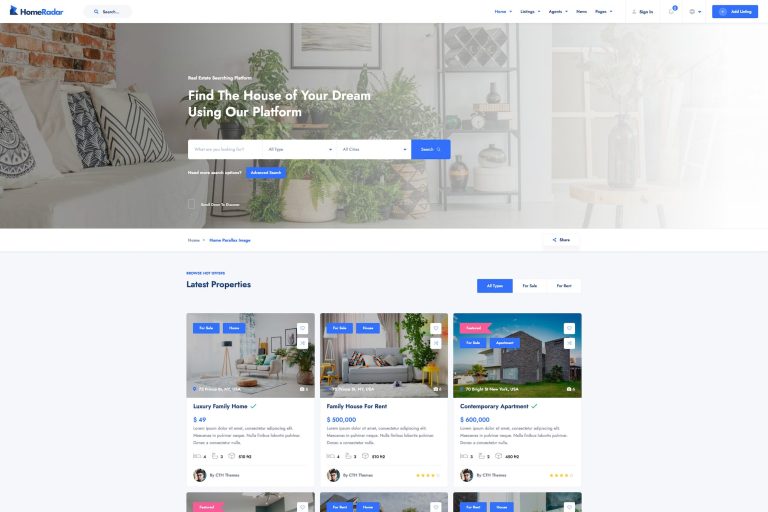 HomeRadar – Real Estate & Listing WordPress Theme
