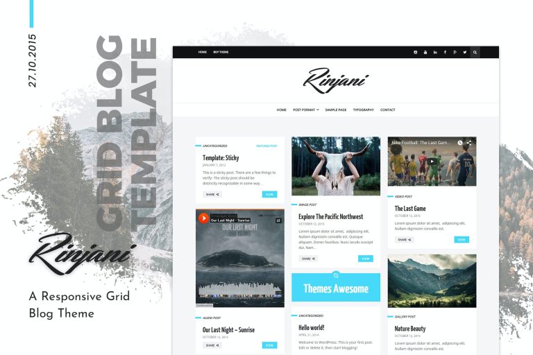 Personal Grid Blog WordPress Theme – Rinjani