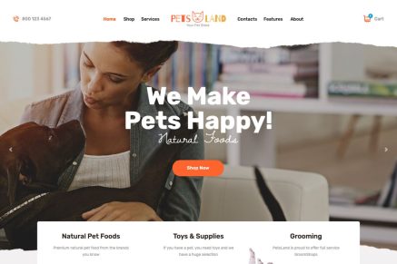 Pets Land- Domestic Animals Shop & Veterinary 1.2.7 WordPress Theme