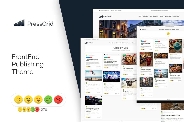 PressGrid Frontend Publish Reaction & Multimedia WordPress Theme
