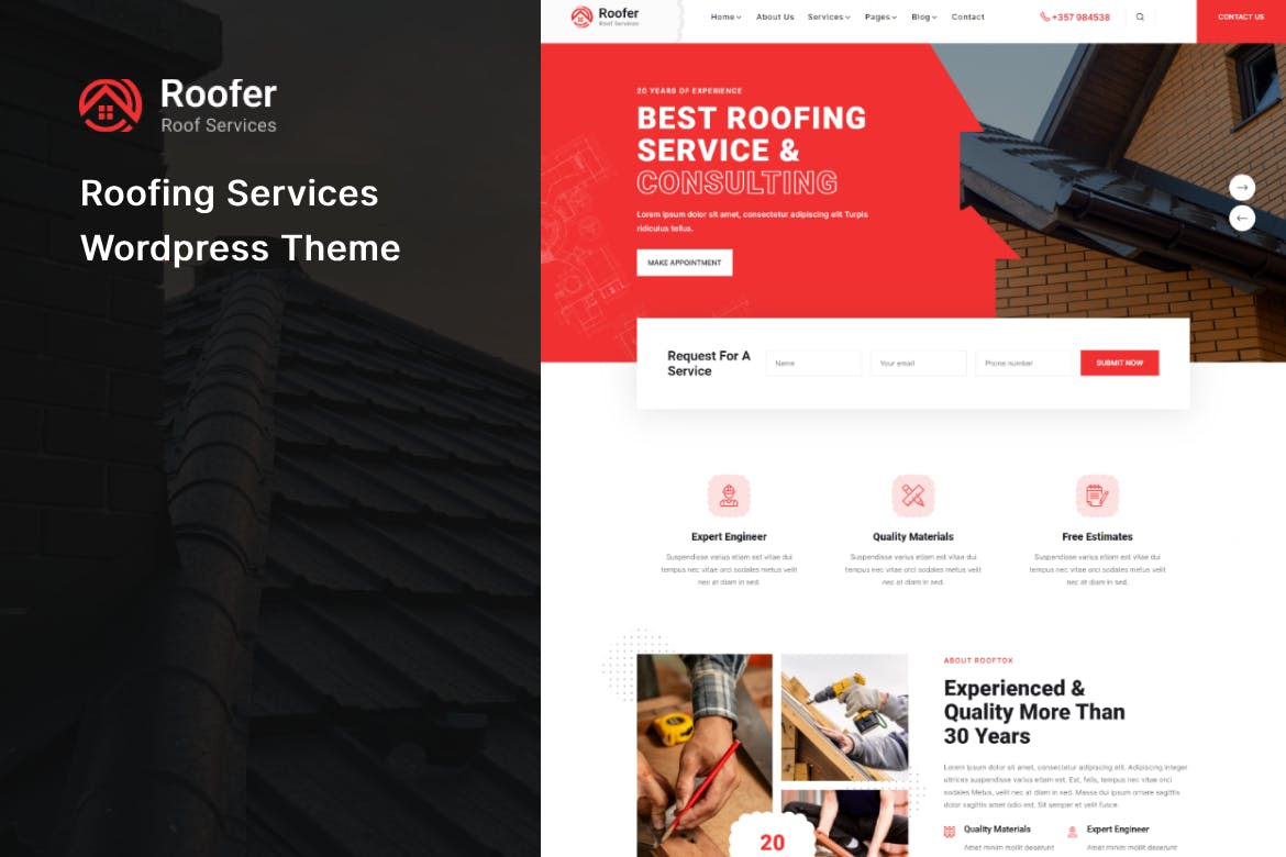 Roofer- Roofing Services 1.0.0 WordPress Theme