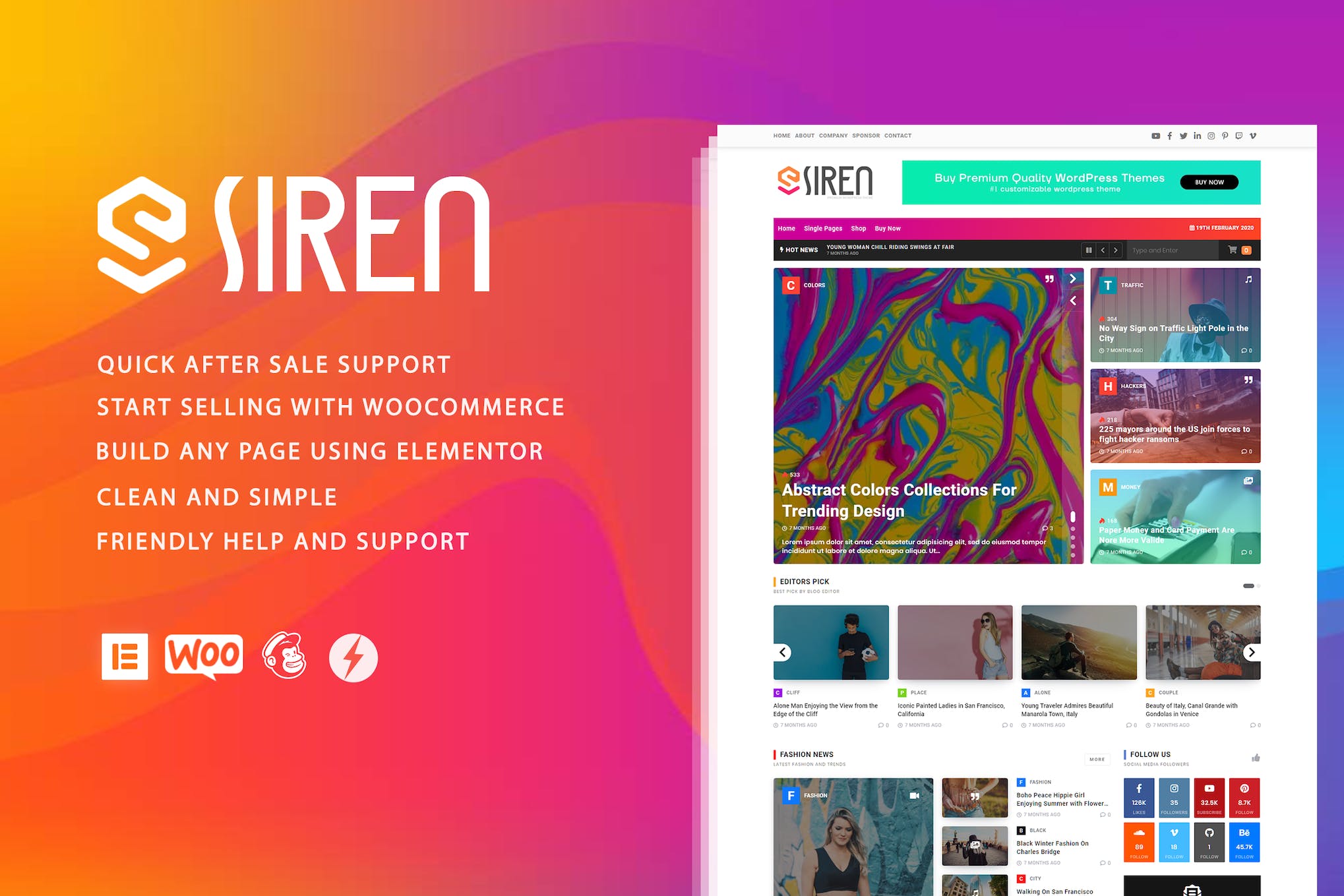 Siren- News Magazine Elementor 2.2.6 WordPress Theme