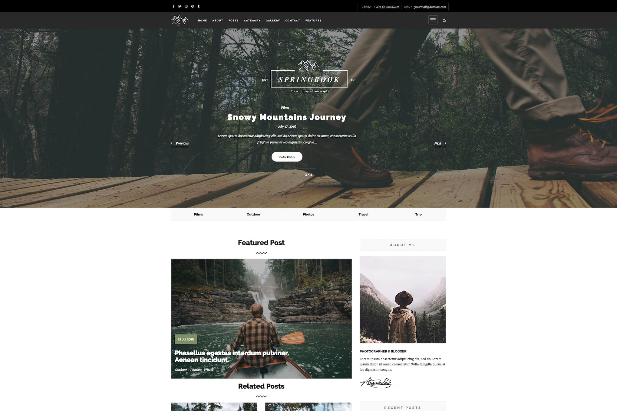 Springbook- Blog Travel Photography 1.0.1 WordPress Theme