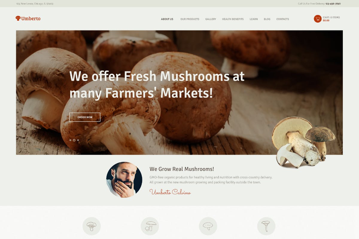 Umberto- Mushroom Farm & Organic Products Store 1.2.10 WordPress Theme