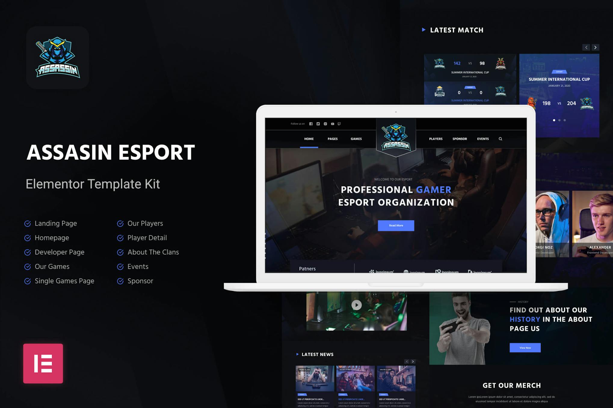 Assasin- eSport and Gaming Elementor Template Kit