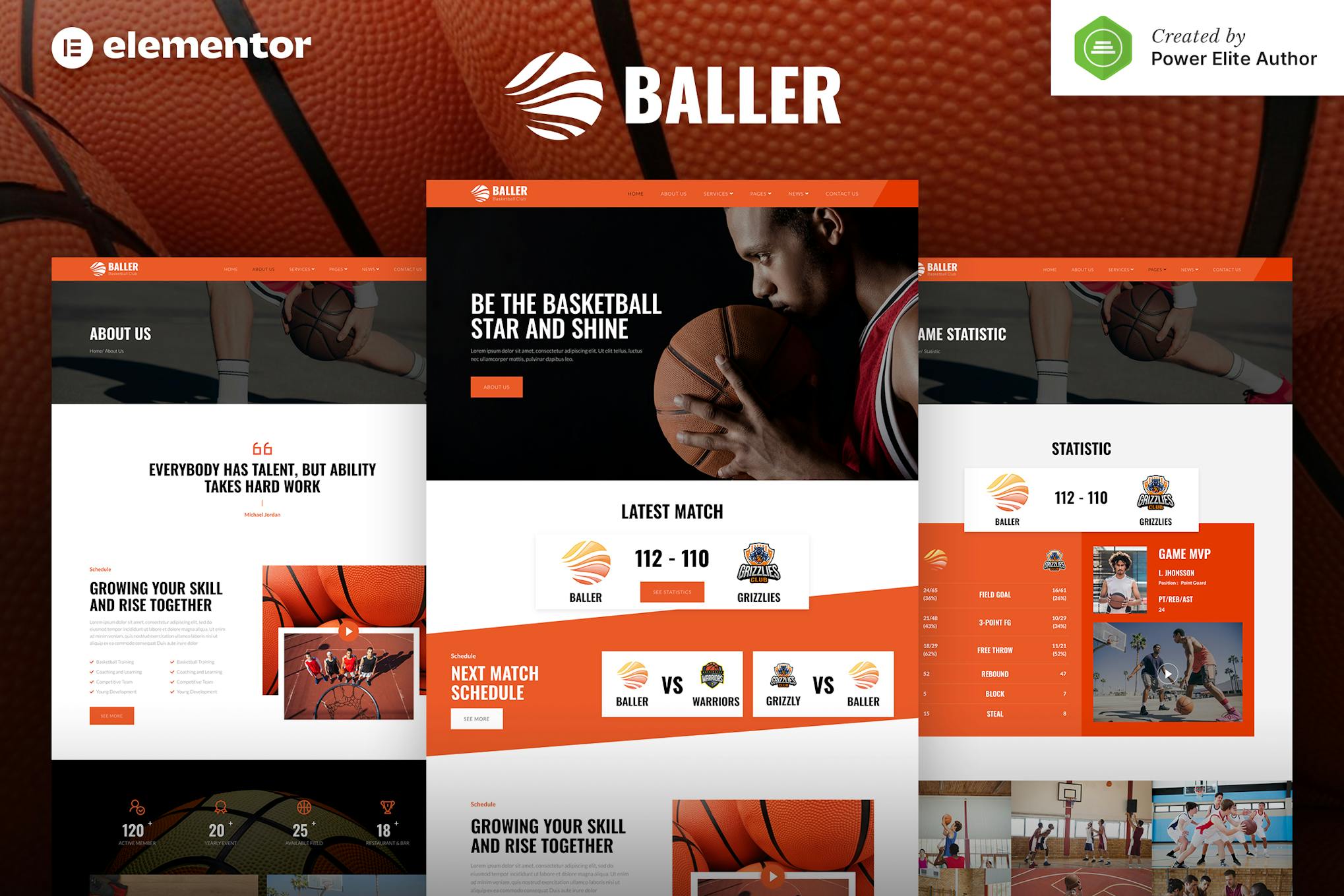 Baller- Basketball Team and Sports Club Elementor Template Kit