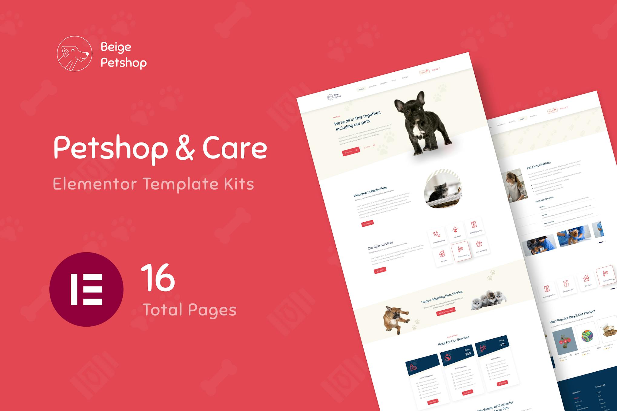 Beige- Pet Shop Woocommerce Elementor Template Kit