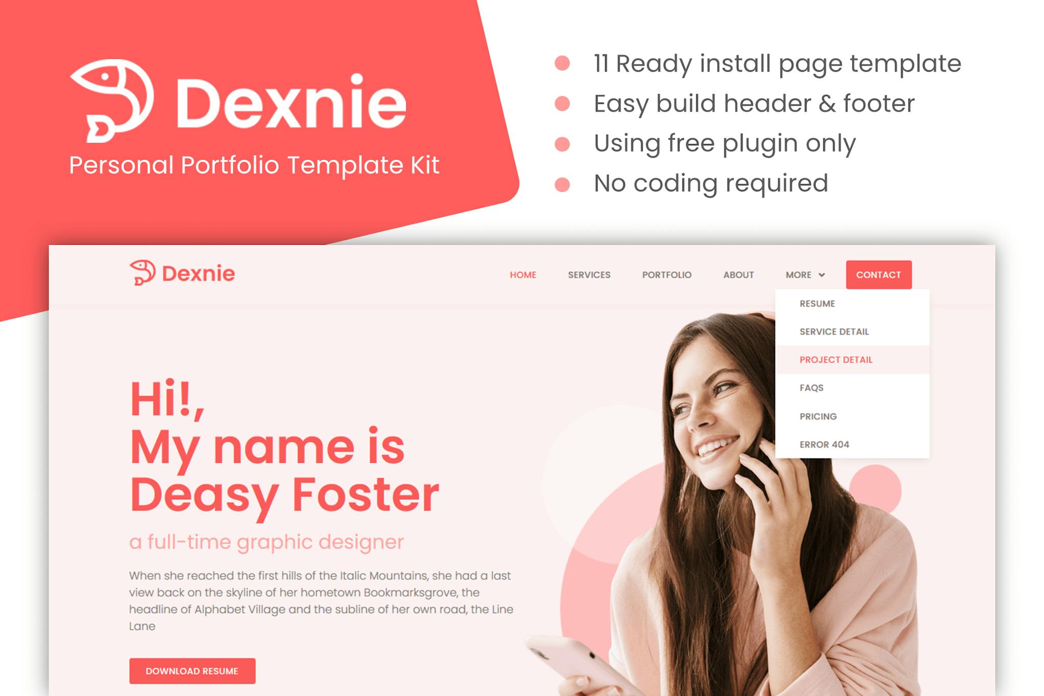 Dexnie- Personal Portfolio Elementor Template Kit