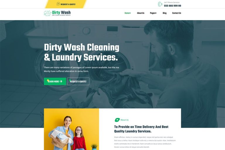 DirtyWash – Dry Cleaning & Laundry Service Elementor Template Kit