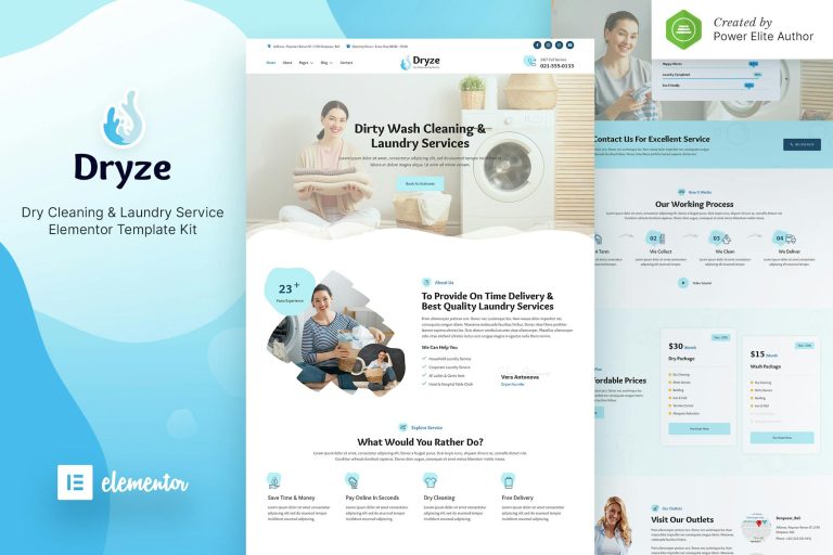 Download Dryze – Dry Cleaning & Laundry Service Elementor Template Kit