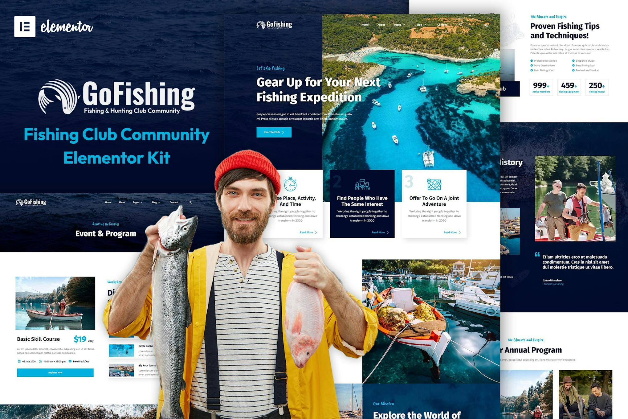 Go Fishing- Fishing Club Community Elementor Template Kit