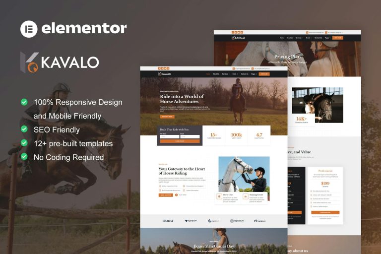 Kavalo – Horse Riding Club Elementor Pro Template Kit