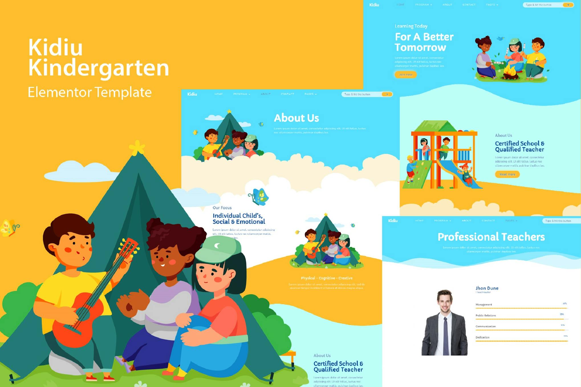 Kidiu Kindergarten- Child Care Elementor Template Kit