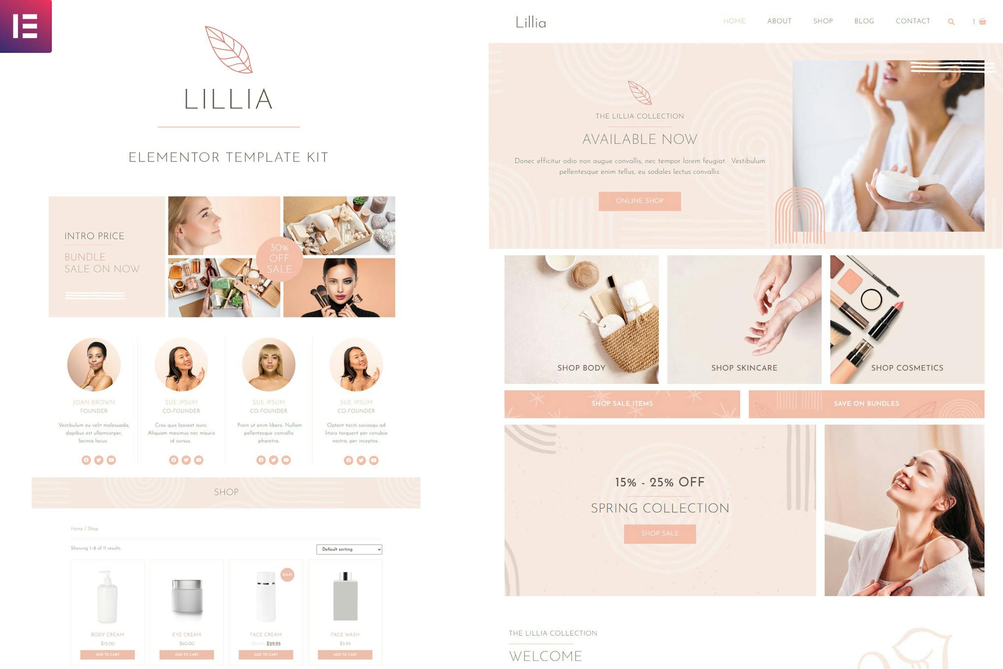 Lillia- Beauty and Skincare Elementor Template Kit