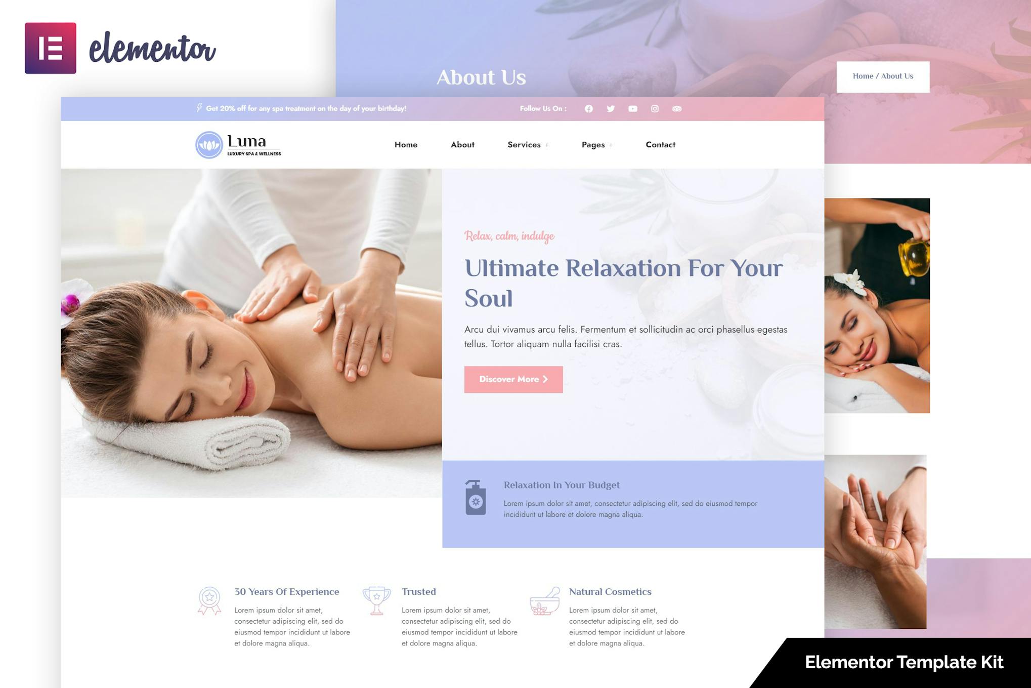 Luna- Spa and Wellness Elementor Template Kit