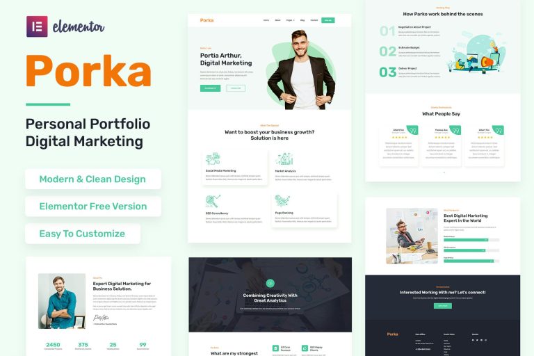 Porka – Digital Marketing Personal Portfolio Elementor Template Kit