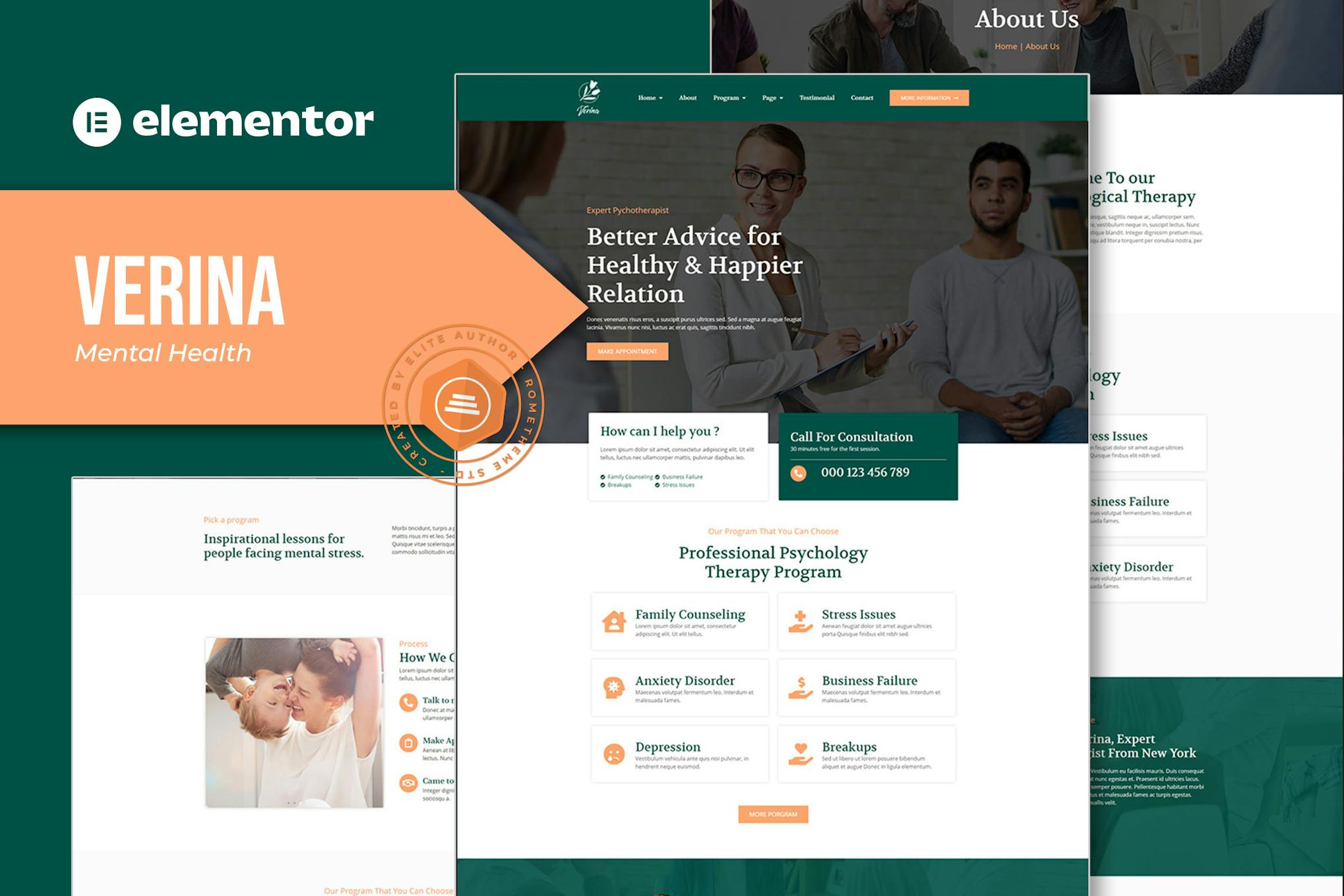Verina- Mental Health Elementor Template Kit