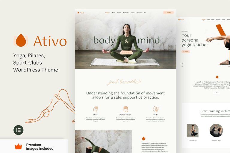 Ativo – Yoga Sport Fitness Pilates Club WordPress