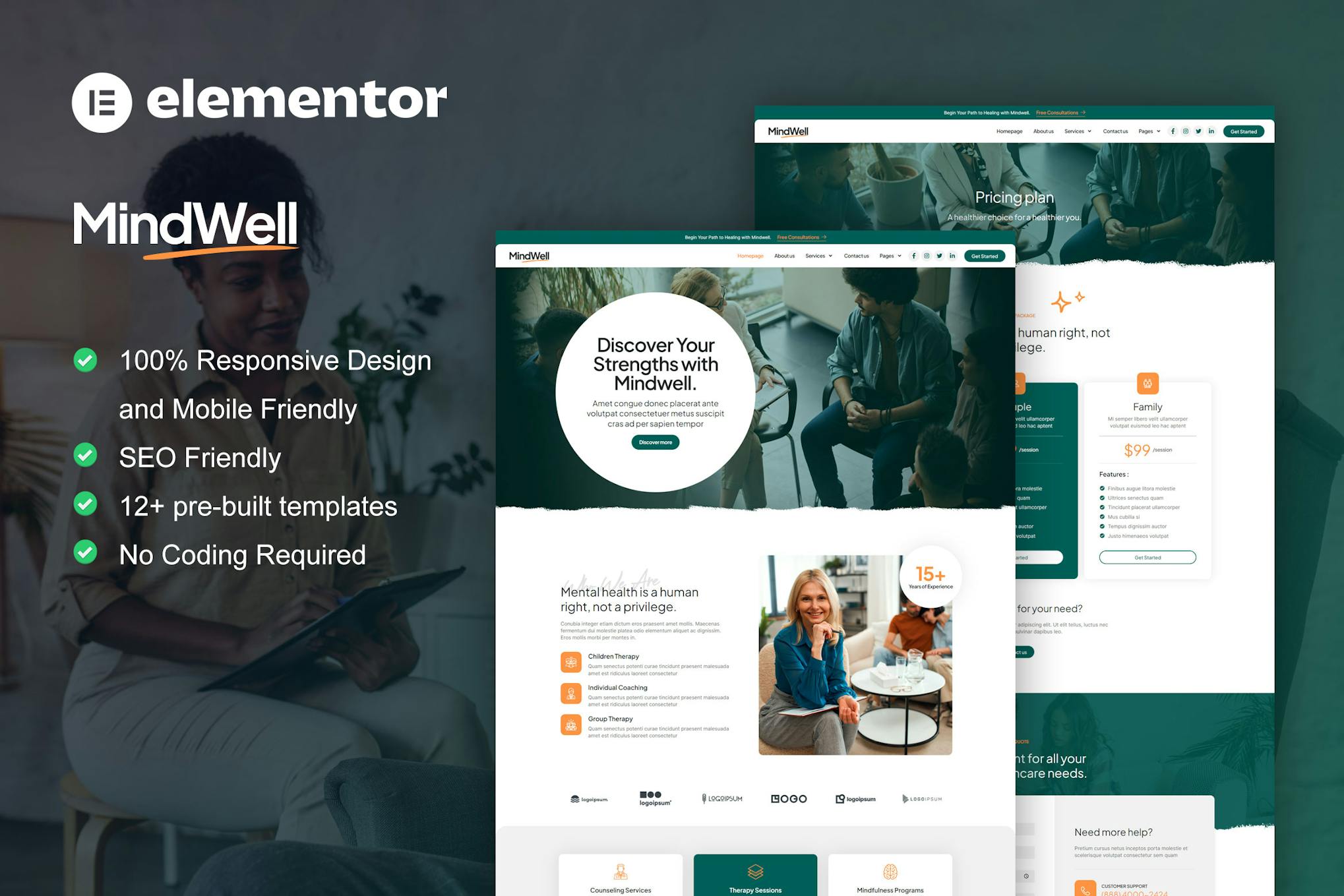 MindWell - Mental Health Care Elementor Pro Template Kit