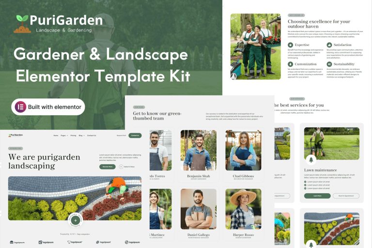 PuriGarden – Gardener & Landscape Elementor Pro Template Kit