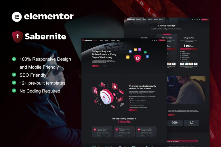 Sabernite – Cyber Security Services Elementor Pro Template Kit