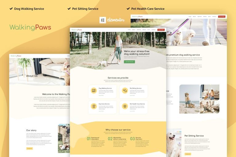 Walking Paws – Dog Walking and Pet Services Elementor Template Kit