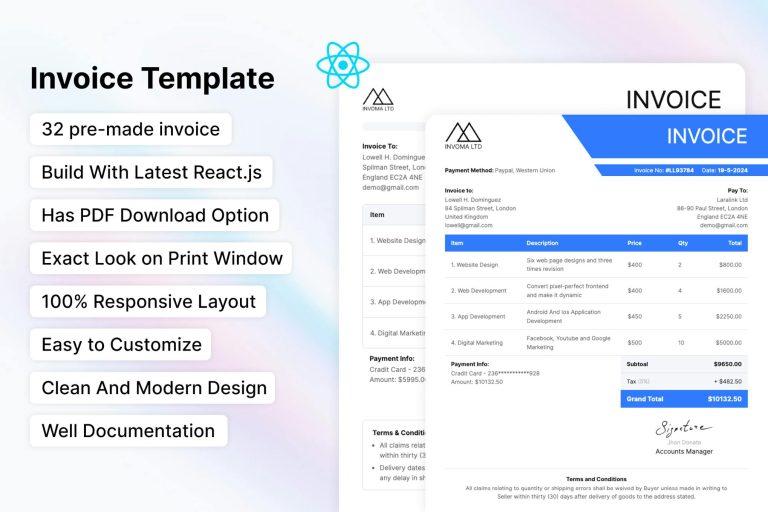 Invoma – Invoice ReactJS Template