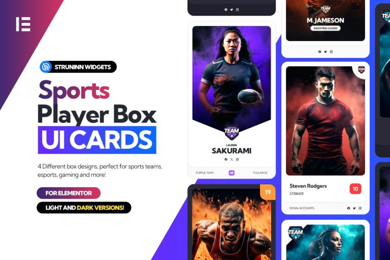 Sports Player Box – Elementor UI Cards