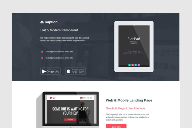 Caption Flat Startup Landing Page