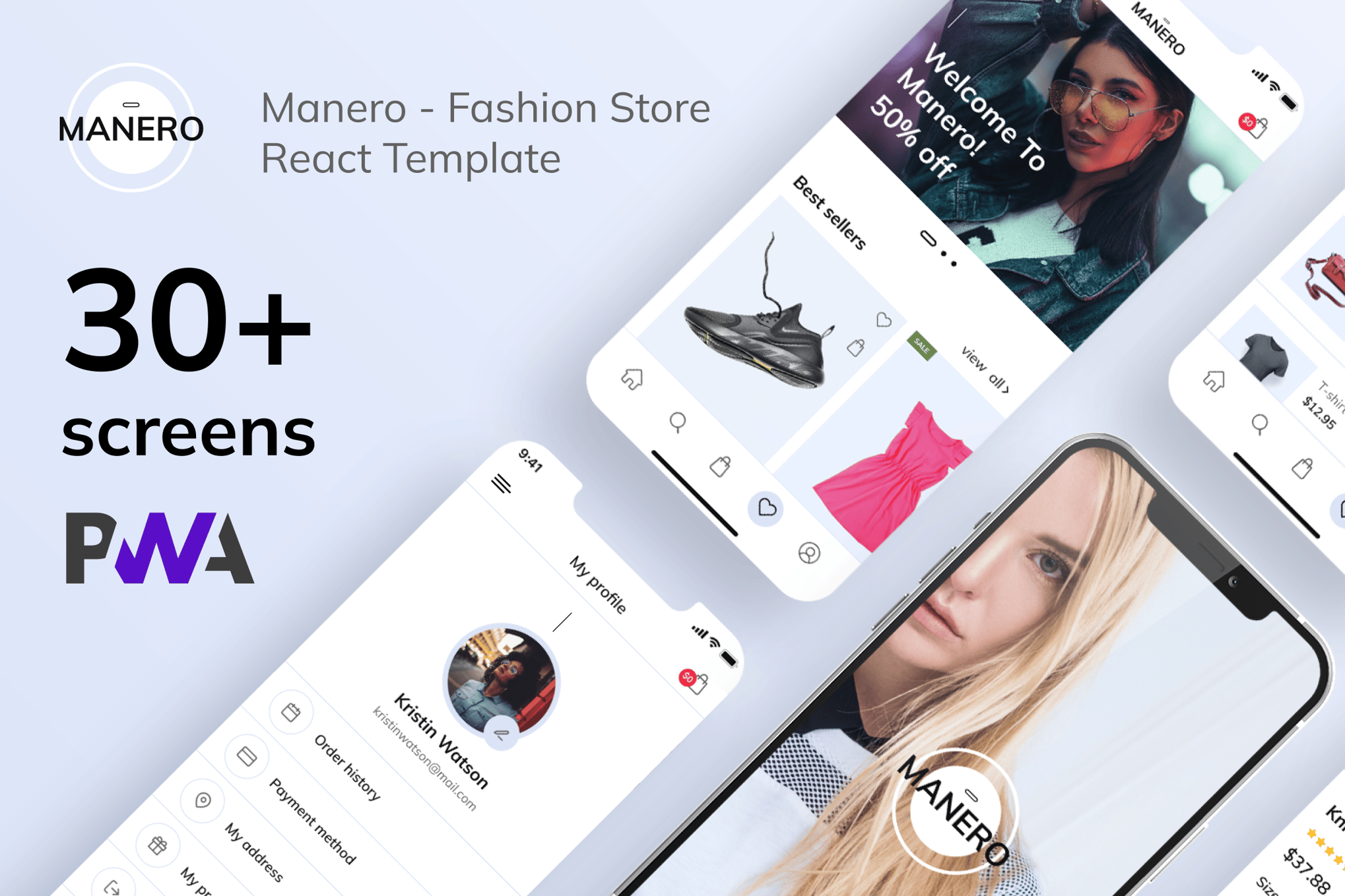 Manero - Fashion eCommerce React Mobile App | PWA