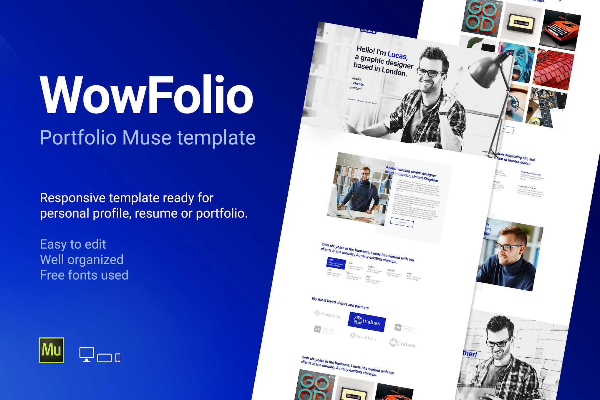 WowFolio- Responsive Portfolio / Resume Muse Temp