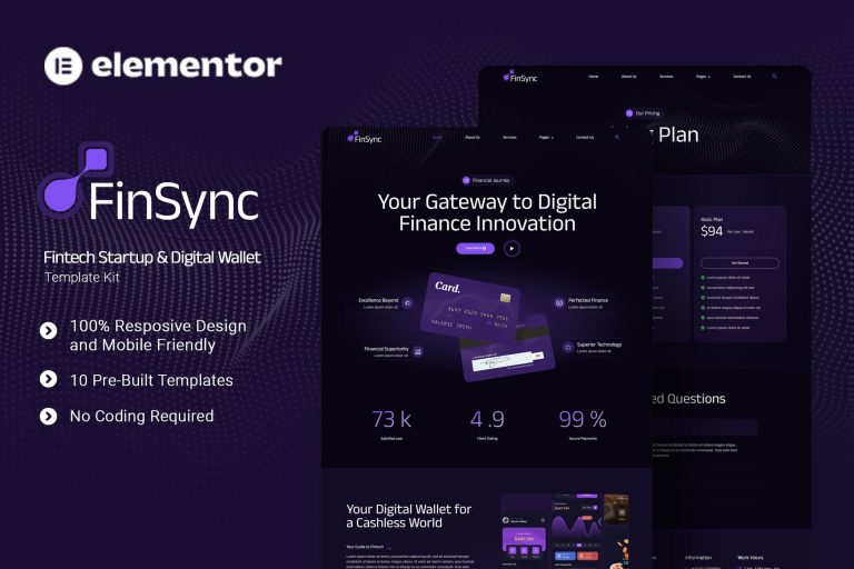 FinSync – Fintech Startup & Digital Wallet Elementor Template Kit