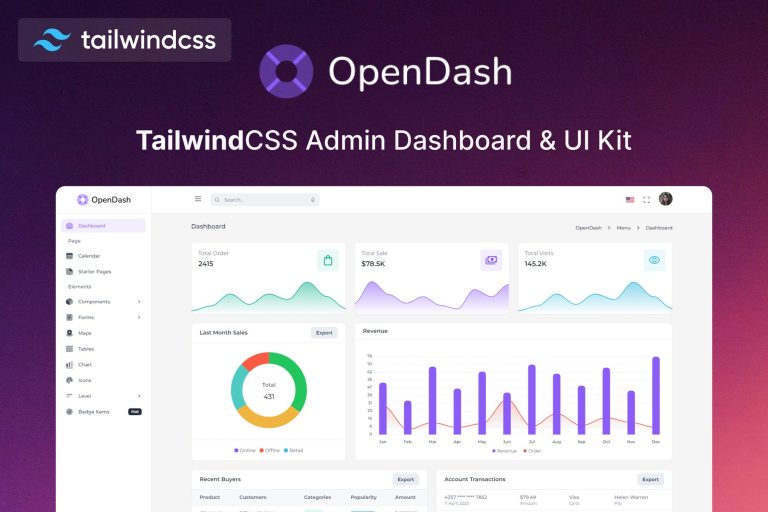OpenDash Tailwind CSS 3 Admin Layout UI Kit OpenDash Tailwind CSS 3 Admin Layout UI Kit