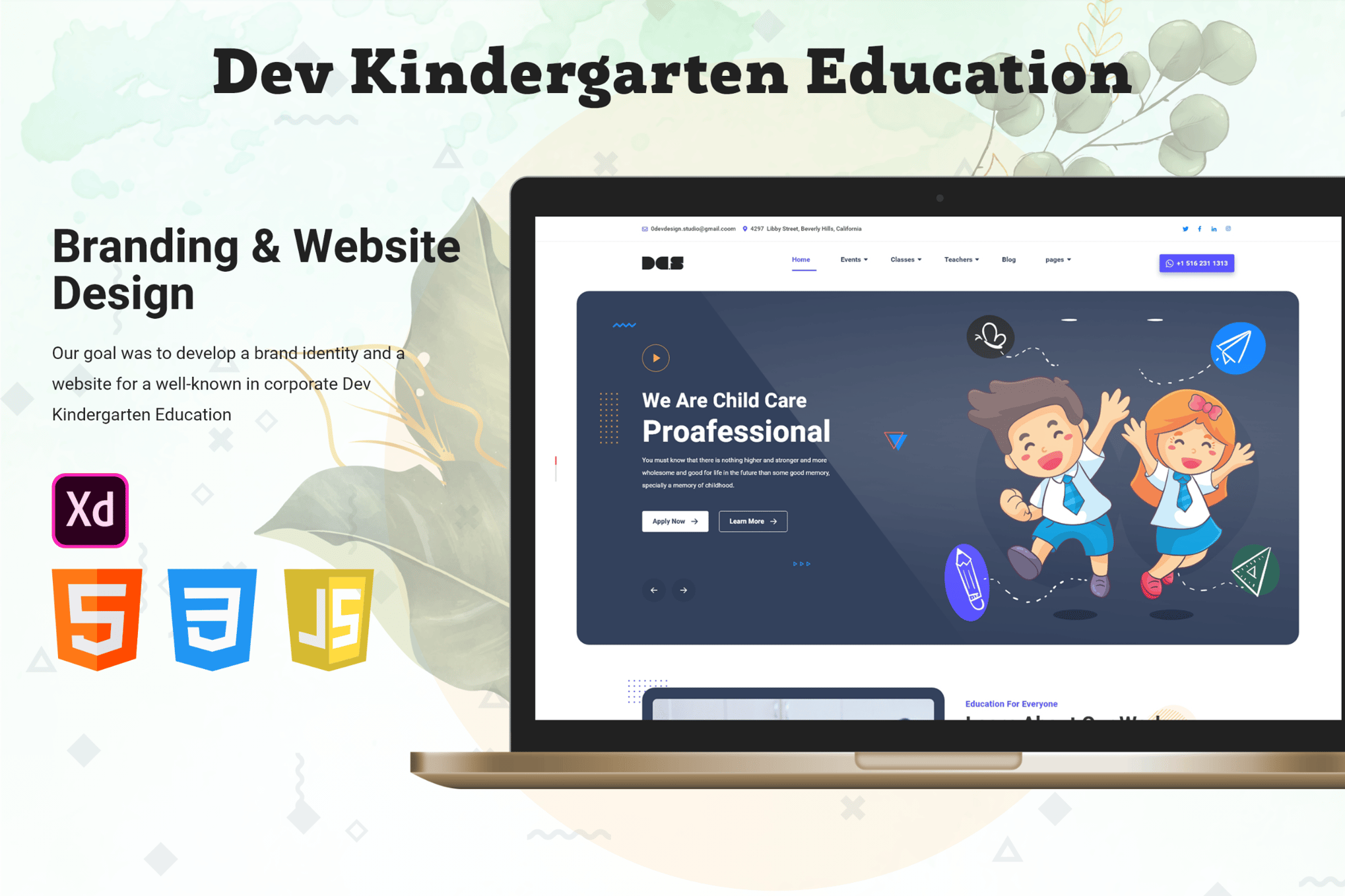 Dev Kindergarten Education Template Vue & React Js