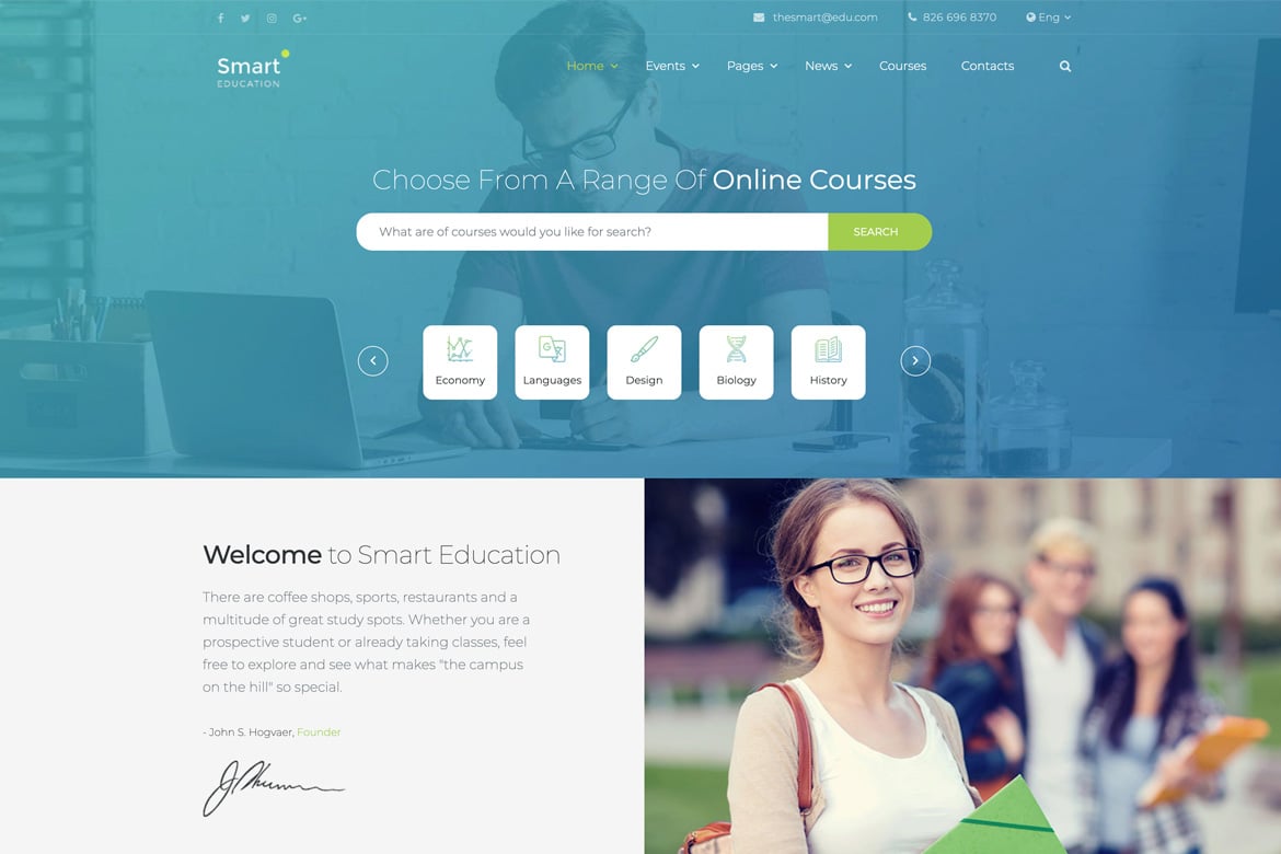 Smart Education - Courses, Events Website Template
