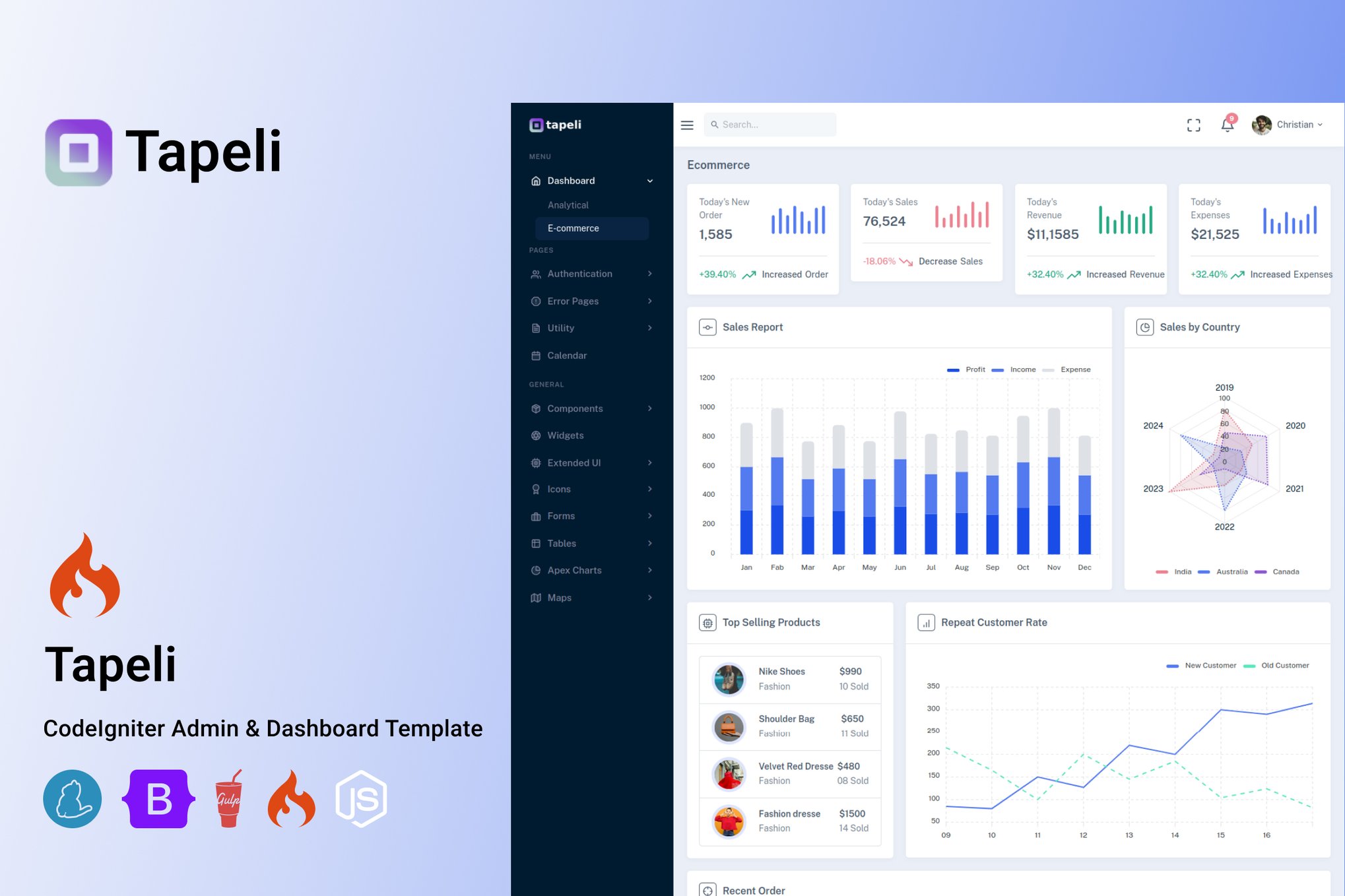 Tapeli - Codeigniter Admin Dashboard Template.