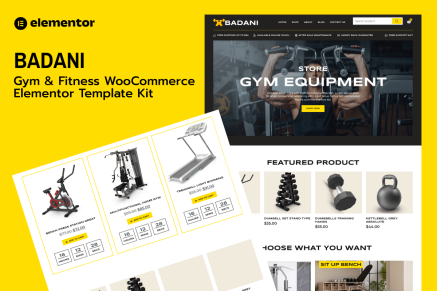 Badani- Gym Fitness Equipment Shop and Store WooCommerce Elementor Pro Template Kit