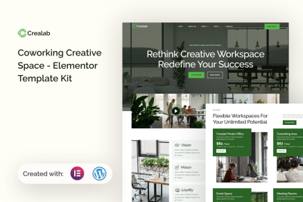 Crealab- Coworking Creative Space Elementor Template Kit
